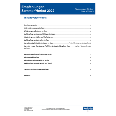 Regionalempfehlung 1 Herbst 2022 - Fischelmaier