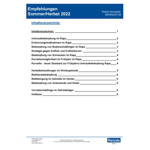 Regionalempfehlung Herbst 2022 - Schweifer
