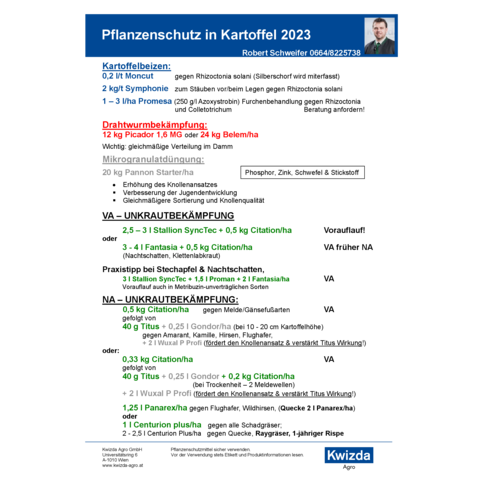 Spritzplan Kartoffel 2023 - Schweifer