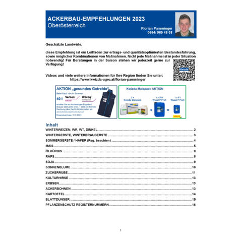 Empfehlung Ackerbau 2023 - Oberösterreich Pamminger
