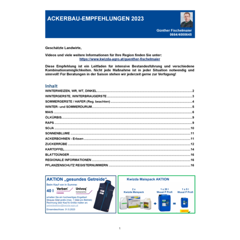 Empfehlung Ackerbau 2023 - St. Pölten, Tulln, Hollabrunn & Südbahn Fischelmaier