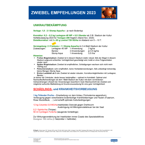 Spritzplan Zwiebel 2023 - Köcher